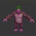 Gorilla 3D Model with Brown Fur Pink Belly Yellow Arm Straps Standing Pose Neck Decor