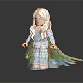 Elegant Doll With White Long Hair Blue Eyes Light Blue Dress Tulle Skirt And Cape