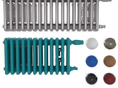 Modern Home Radiators In Silver And Green With Various Color Knob Options 3d model