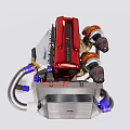 Heavy Duty Industrial Mechanical Equipment With Red Body Silver Radiator Blue Pipes And Turbo Fans