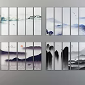 Chinese Ink Wash Landscape Painting With Mountains Rivers Birds And Multi Panel Design