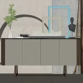Modern Entryway Cabinet Sideboard With Marble Top Light Grey Finish And Decorative Vase Frame