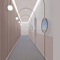 Modern Shopping Mall Lobby With Arched Design Circular Mirrors And Soft Lighting 3d model