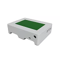 Compact Gray Square Electronic Device With Green Panel And Bottom Opening