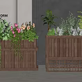 Bonsai Potted Plants In Wooden Planters With Colorful Flowers Green Foliage And Hanging Vines