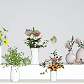 White and Pink Vases With Colorful Flowers Green Plants On Shelf Home Decor