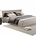 Modern Double Bed Interior With Upholstered Headboard Layered Bedding Side Table And Area Rug 3d model