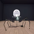 Illuminated Modern Spider Like Floor Lamp With Transparent Spherical Shade In Minimalist Room