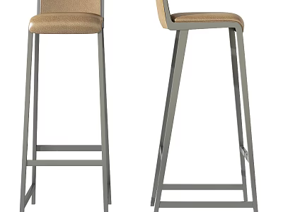 Modern Bar Stools With Metal Frame And Beige Fabric Seat Design 3d model
