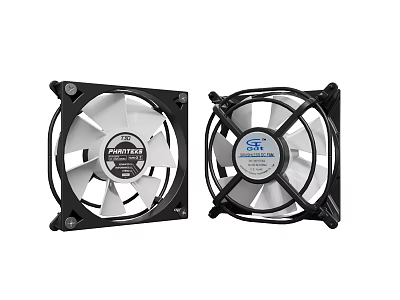 Dual Computer Cooling Fans With Square Black Frame And White Blades 3d model