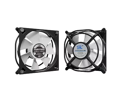 Dual Computer Cooling Fans With Square Black Frame And White Blades 3d model