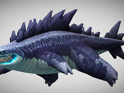 Fantasy Purple Mythical Creature With Spiked Back And Scaly Skin Design 3d model