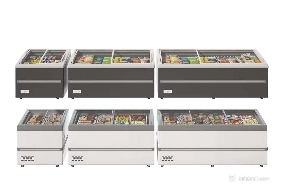 Commercial Horizontal Freezers With Glass Lids For Food Display In Black And White 3d model 