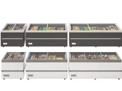 Commercial Horizontal Freezers With Glass Lids For Food Display In Black And White 3d model