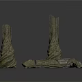 Three Gray Green Textured Rock Pillar Sculptures On White Background 3d model
