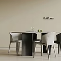 Modern Minimalist Dining Table Set With White Gray Chairs Glass Book And Green Fruits