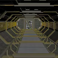 Futuristic Sci Fi Corridor With Metal Walkway Green Lighting And Symmetric Design