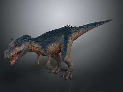 Realistic Dinosaur 3D Model With Standing Pose Blue Gray Skin And Open Mouth 3d model