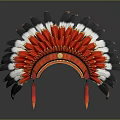 Traditional Fan Shaped Native American Feather Headdress With Red White Black Feathers And Tassels