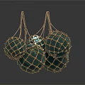 Three Decorative Balls in Handwoven Jute Net Sacks for Home Decoration Items