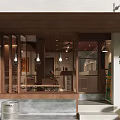 Cozy Bar Featuring Wooden Awning Glass Facade Interior Lighting And Beer Keg