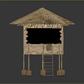 Stilted Rustic Wooden House With Thatch Roof Stairs And Platform Design