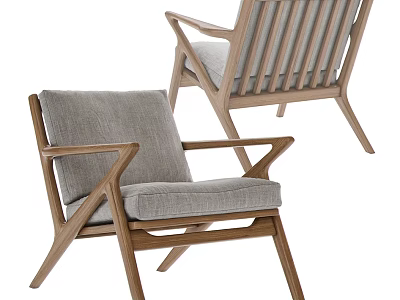 Modern Design Leisure Accent Chair With Slatted Back Wooden Frame And Gray Cushion 3d model