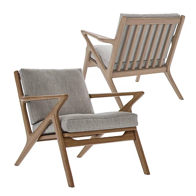 Modern Design Leisure Accent Chair With Slatted Back Wooden Frame And Gray Cushion 3d model