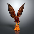 Flying Animal Eagle Wooden Sculpture With Spread Wings And Detailed Feathers Standing On Wood Base
