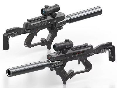 Futuristic Modern Weapons With Scopes Long Barrels And Sleek Design Structure 3d model