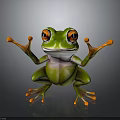Vibrant Green Frog With Prominent Eyes And Orange Fingers Toes Sitting Pose