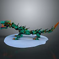 Green Lego Built Dragon With Spikes And Orange Accents On White Base