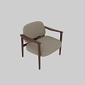 Modern Leisure Chair With Dark Wood Armrests And Light Brown Fabric Upholstery