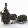 Three Green Military Hand Grenades With Textured Surface And Metal Fuse