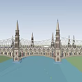 Gothic Style Bridge Featuring Spired Towers And Ornate Arched Structure Over Water