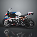Modern Sport Motorcycle With White Blue Red Stripes Black Seat And Wheels