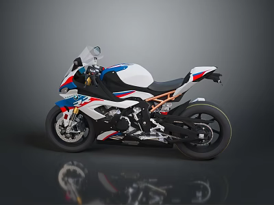 Modern Sport Motorcycle With White Blue Red Stripes Black Seat And Wheels 3d model