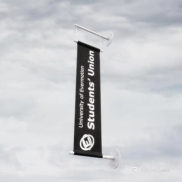 Hanging Black Banner With University of Ermou Students Union Logo Against Sky 3d model 