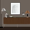 Elegant Modern Entryway Console Table With Textured Brown Surface Decorative Lamps Vase Artwork 3d model