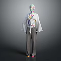 White Wide Sleeve Loose Top with Colorful Patterned Design and Gray Long Trousers Fashion Style