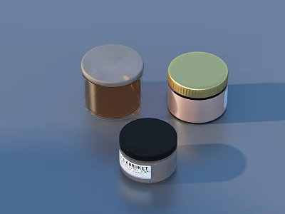 Natural Cosmetic Jars with Silver Gold Black Lids Metallic Containers For Beauty Products 3d model