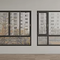 Modern Casement Windows With Black Frames Showing Buildings And Trees Outside 3d model