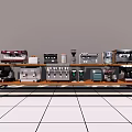 Modern Kitchen With Various Appliances Including Coffee Makers And Ovens On Shelves