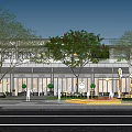 Modern Commercial Street Exterior Design With Storefronts Trees And Pedestrians