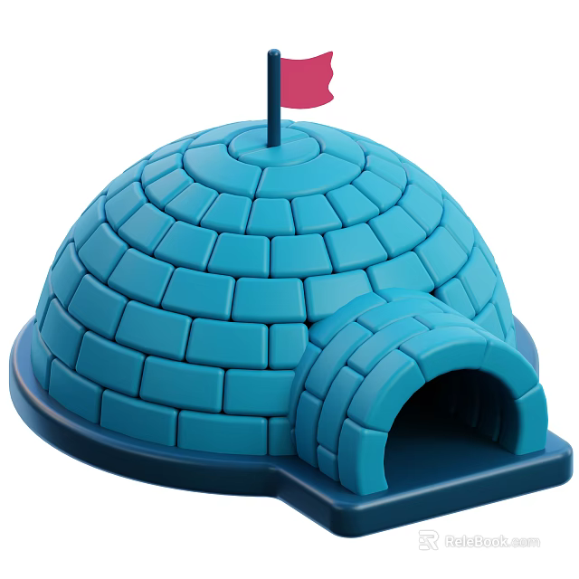 Scenic Blue Igloo With Dome Structure Red Flag And Arched Entrance 3d model 