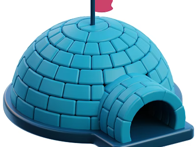 Scenic Blue Igloo With Dome Structure Red Flag And Arched Entrance 3d model