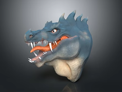 Blue Dragon Head With Spiked Crown Sharp Teeth Orange Mouth And Red Eyes 3d model
