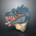 Blue Dragon Head With Spiked Crown Sharp Teeth Orange Mouth And Red Eyes