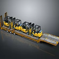 Flatbed Transport Trailer Carrying Multiple Yellow Forklift Industrial Equipment For Heavy Duty Logistics