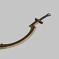 Golden Curved Sword With Shiny Metallic Blade And Black Handle Design